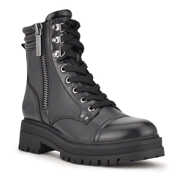 Nine West Prinze Lug Sole Black Ankle Boots | Ireland 25F41-1V51
